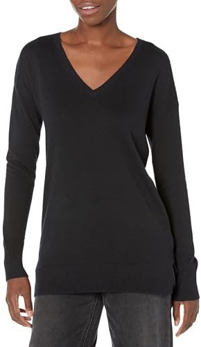 Amazon Essentials Women's Lightweight Long-Sleeved V-Neck Tunic Sweater (Available in Plus Size), Black, XXL