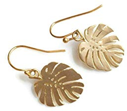 Olive Bella Gold Palm Leaf Earrings for Women, Lightweight Tropical Statement Jewelry for Summer and Beach Vacation