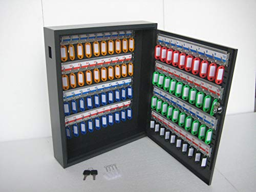 Pora Schlüsselkasten für 80 Schlüssel, Schlüsselschrank, Schlüsseltresor, Schlüsselsafe anthrazit incl. Schlüsselanhängern für Büro oder Werkstatt