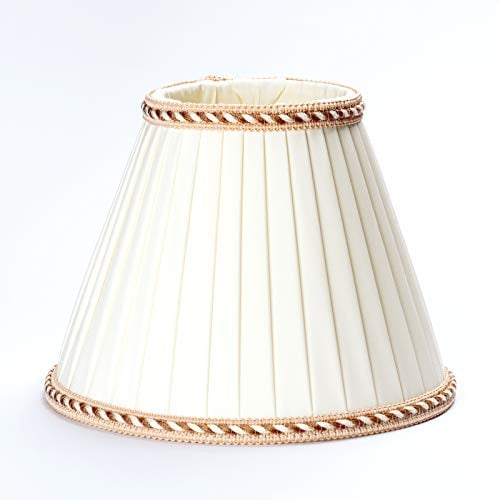 Ersatz Lampenschirm Stoffschirm creme weiß mit brauner Borte Schirm Aufnahme f. Fassung E27 beige Falten (18x14cm)