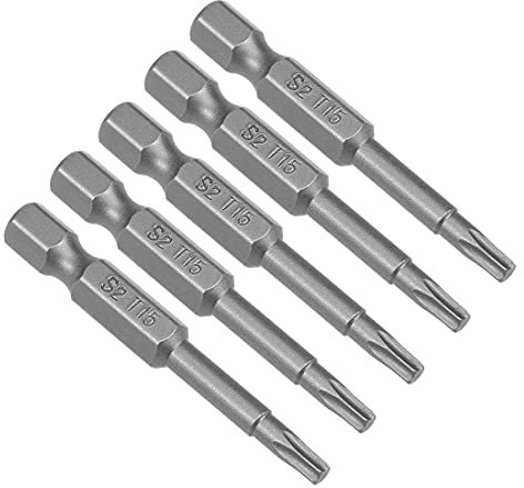 sourcing map 5 Pcs T15 Magnetic Torx Screwdriver Bits, 1/4 Inch Hex Shank 2-inch Length S2 Power Tool