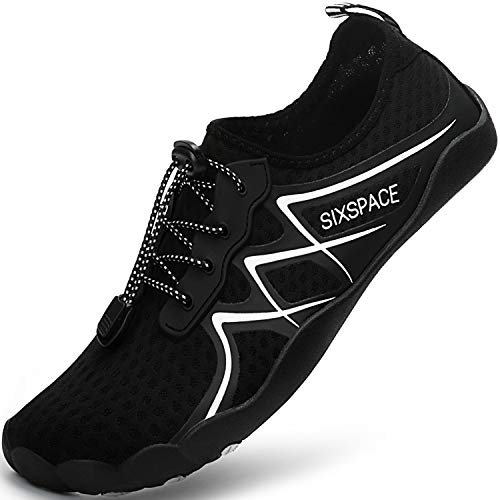 Sixspace Badeschuhe Damen Herren Wasserschuhe Strandschuhe Barfussschuhe Herren Traillaufschuhe Fitnessschuhe Wanderschuhe Sports Schuhe(Schwarz 41 EU)