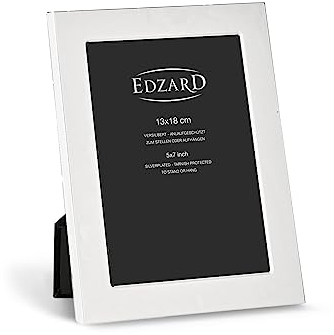 EDZARD Bilderrahmen Altamura für Foto 13 x 18 cm, edel versilbert, anlaufgeschützt, mit Samtrücken, Fotorahmen zum Stellen oder Hängen