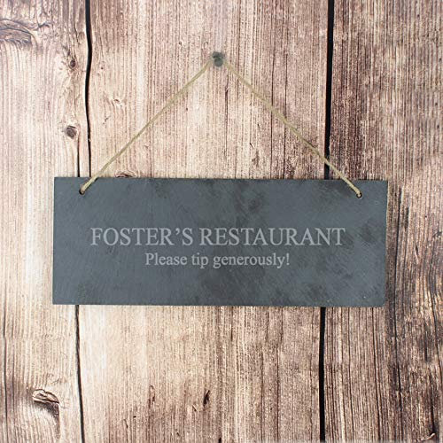 Custom Hanging Slate Rectangle Plaque/Sign Engraved with Personalised Message for Garden Bar Gift