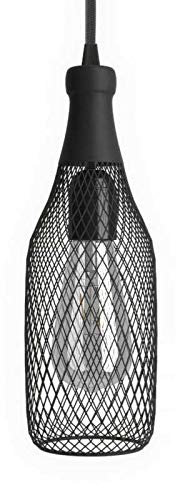 creative cables - Lampada a Sospensione Made in Italy Completa di Cavo Tessile, Paralume Bottiglia Magnum e Finiture in Metallo - con Lampadina, Nero