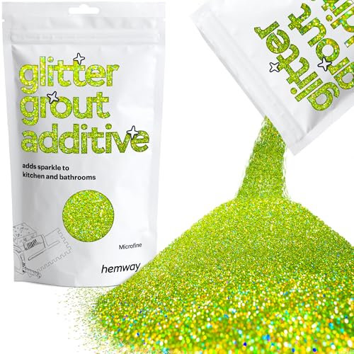Hemway Glitter Grout Additive - Lime Green Holographic | Microfine Flakes for Adding Sparkle to Kitchen & Bathroom Tiles | Enhance Your Indoor Grouting Projects with a Sparkly Effect | 100 g