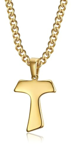 BOBIJOO JEWELRY - Pendentif Collier Croix en Tau de Saint Antoine Chevalier T Acier Or Doré Plaqué Chaîne