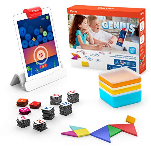 Osmo - Genius Starter Kit - 5 interaktive Lernspiele - Alter 6-10 Jahre - Mathematik, Rechtschreibung, Kunst, Kreativität und Physik - MINT Spielzeug (Osmo Basis für iPad enthalten)