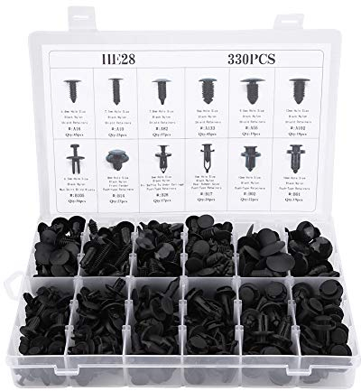 330 pezzi in plastica 12 misure assortite per carrozzeria per auto, perni di spinta, per rivetti, clip per finiture, adatta per la maggior parte dei veicoli