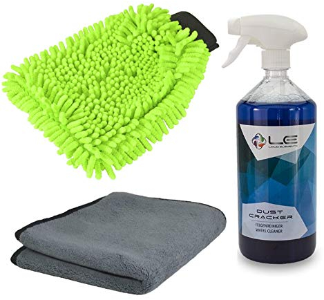 Felgenreinigungs-Set - ADVANTUSE Tuch + Liquid Elements Dust Cracker Normal 1000ml + Waschhandschuh (Handschuh + Dust Cracker normal + Tuch)