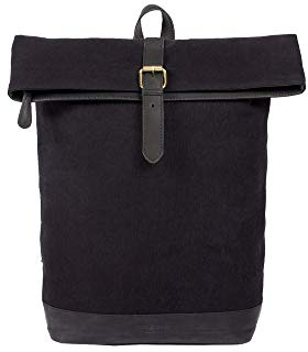 HOLZRICHTER Berlin - Rolltop Rucksack aus Leder & Canvas für Damen & Herren (No 4-3), Daypack 44x27x13cm, Echtleder Laptop Rucksack, Schwarz-Anthrazit