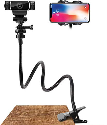 Sklepee Phone Holder - Adjustable Webcam Stand with Universal 1/4 Inch Screws, Flexible Arm 360 Desk Bed Gooseneck Mount for Cell Phone Cameras