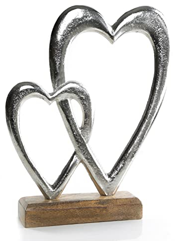 Logbuch-Verlag Zwei verbundene Herzen Metallherz Silber 22 cm Dekofigur Geschenk Hochzeit Valentinstag Liebe Geburtstag