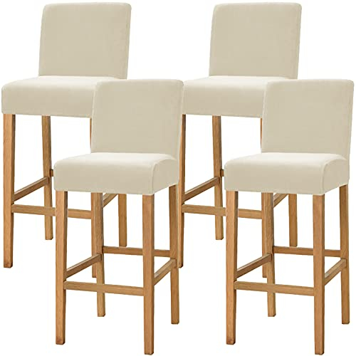 Dimatic Samt Plüsch Stuhl Abdeckung Theke Pub Bar Hocker Stuhl Slipcover für Esszimmer Cafe Barhocker Slipcover Möbelschutz Anti-Rutsch-Bezug mit elastischem Boden, 4er Set, Beige