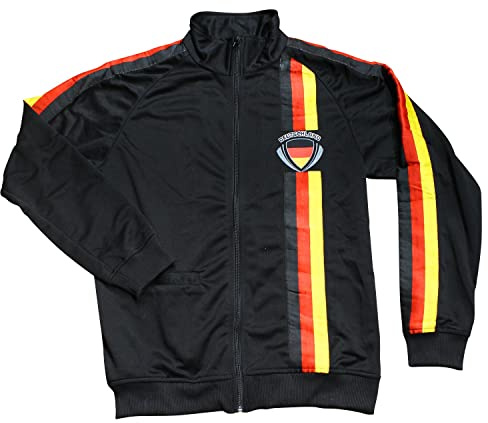 IDM Retrojacke Trainingsjacke Deutschland Schwarz mit Längsstreifen Schwarz-Rot-Gelb XL