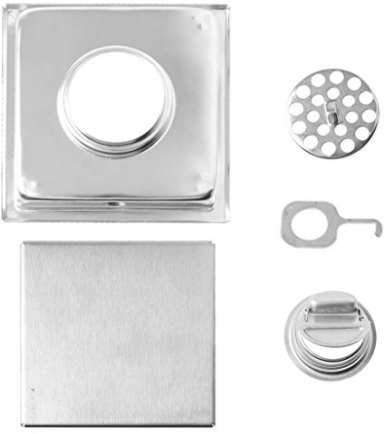 NIVC Desagüe de Piso, Acero Inoxidable 15x15cm Cuadrado Drenaje de Piso de Ducha Rejilla de inserción de Azulejos Invisible