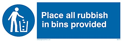 Pack of five - Place All Rubbish In Bins Provided Sign - 150x50mm - L15