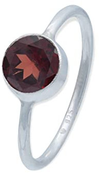 mantraroma Ring Silber Damen Granat facettiert Edelstein rot schlicht modern