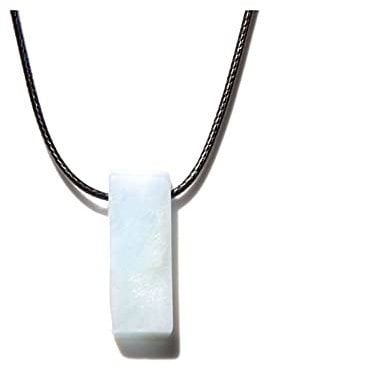 DOUPE Jades Charm Necklace Raw Natural Stone Pendant Leather Cord Chain Choker Amethysts Obsidian Healing Reiki Jewelry For Women Men Healing Crystal Stone (Metal Color : Aquamarine)
