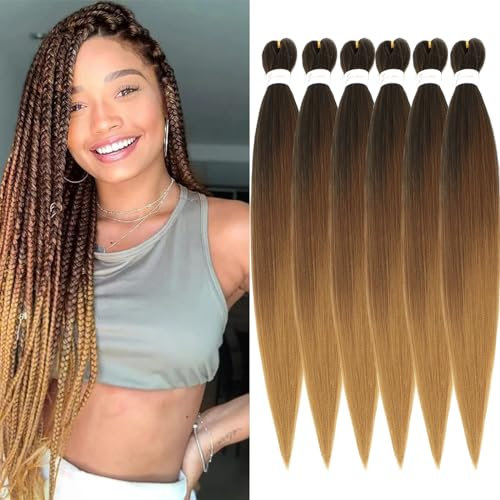 WIGENIUS Pre-stretched Braiding Haar Ombre Brown 30 Zoll 6 Packs/Lot Long Easy Braids Professionelle Kunstfaser Häkelborten Yaki Texture Knotless Flechten Haarverlängerungen(1B/30/27)