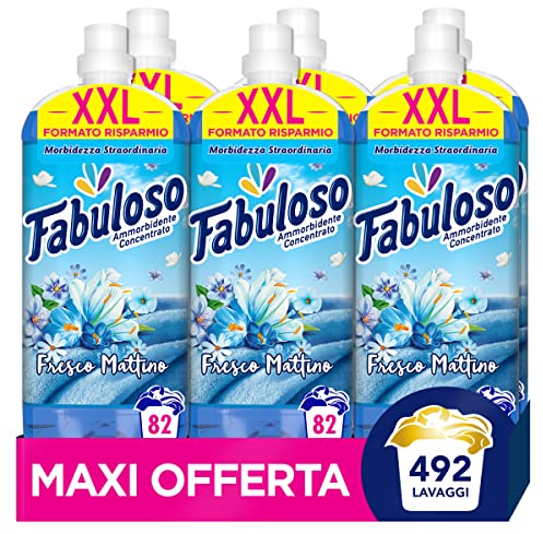 Fabuloso Ammorbidente Lavatrice Concentrato Fresco Mattino, 492 lavaggi, Bucato Morbido e Fresco 2 volte più a Lungo, 6 x 1.9 L