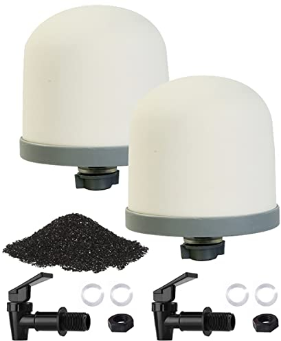 HUINING Filtre à eau dôme en céramique de rechange avec charbon actif en coquille de noix de coco et kit de robinet pour comptoir, seau à eau domestique, systèmes de filtration de refroidisseur d'eau