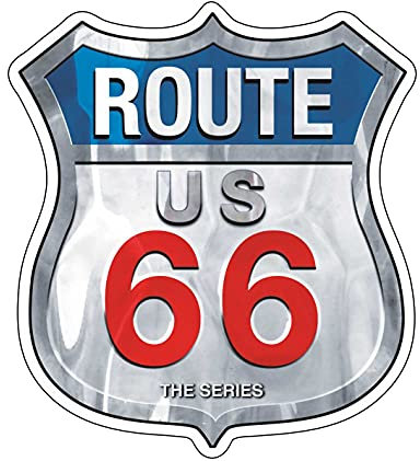 AMA SHOP Adesivo Sagomato Route 66 colore blu | Adesivi per Auto | Sticker per Casco, Moto, Camper | Adesivo in PVC con bordo bianco per Decalcomania Parete, Murale