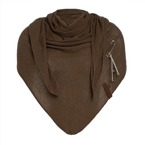 KNIT FACTORY - Lola Dreieckstuch - Fein Gestrickter Damen Schal - Tuch Schal - Für Frühling und Sommer - Baumwollmix - Nuss - 190x85 cm