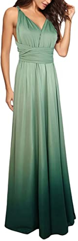 ORANDESIGNE Damen Multiway Lange Abendkleid Hochzeit Brautjungfernkleid Bodenlang Partykleid Cocktailkleid Cabrio Wickelkleid V-Ausschnitt Festlich Kleid Rückenfrei Maxikleid A Grün XL