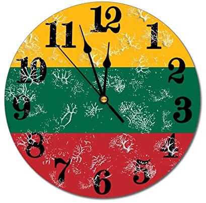 Higoss Wanduhr mit Litauen-Flagge, moderne runde Wanduhren, batteriebetrieben, große Zahlen, hängende Uhr für Küche, Zuhause, Büro, Badezimmer, Schlafzimmer, 25,4 cm
