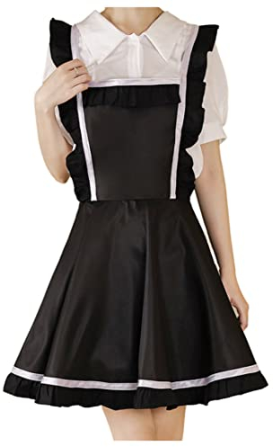 Vanoker Mädchen Frauen Plissee X Back Schürze Garten Küche Florist Shop Malerei Overalls Arbeit Kittel Kunst Schürze Overalls Kleid, Schwarz, 28inL