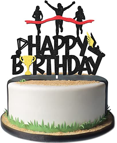 Sports Marathon Happy Birthday Cake Topper - Marathon Birthday Party Supplies - Girls Marathon Party Cake Topper Decoration