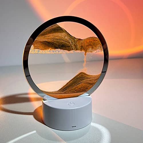 FZQBEY Cadre Sable Mouvant LED, Sablier Peinture de Sable Qui Coule 3D, Art Image Dynamique Sable de Paysage, Lampe Art de Sable en Mouvement Rotation à 360°, 7 Couleurs Lumineuses, Réglable