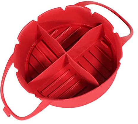 SPARES2GO Basket Liner Compatible with Ninja AF100UK AF160UK Air Fryer Silicone Round Tray Pot (Red, 4 Compartments)
