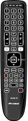 Meliconi - Télécommande Universelle Facile 5+ pour 5 appareils - 100% Fonctions d'origine - Corps en Gomme -Touches rétro-éclairées
