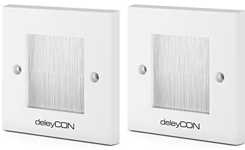 deleyCON 2x Multimedia Wanddose Anschlussdose Kabeldurchführung Kabel Blende Abdeckung Unterputzdose Kabeldurchlass Wandplatte mit Brush-Borsten für Multimedia Kabel