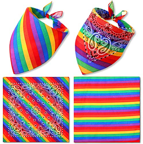 SATINIOR 2 Stück LGBT Gay Pride Regenbogen Bandanas Baumwolle Gay Pride Stirnband Streifen Paisley Mehrfarbig Halstuch LGBTQA Zubehör Süßes Einstecktuch Schal für Damen Herren Kopf Haar Geschenk
