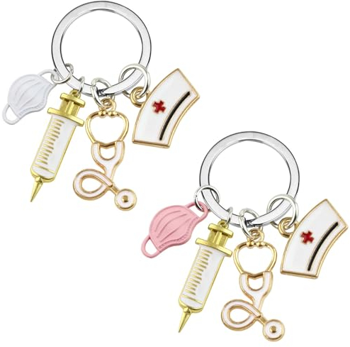 2 Pcs Krankenschwester Schlüsselanhänger Nurse Arzt Keychain Zubehör Freunde Geschenke Schlüsselring Schwester Geburtstag Gedenk-Schlüsselanhänger Medizinische Kollegen Hängende Verzierung (Weiß rosa)