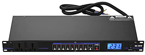EKSED VS-1028 10-outlet Rack Mount Power Sequence Controller Conditioner Surge Protector Supply Regulator LCD Display USB Interface for DJ Equipment Instrument Rigs Audio Recording System, Black