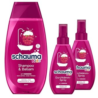 Schauma Kids Shampoo & Balsam Himbeere (1x 250 ml) entwirrt für leichtere Kämmbarkeit & Schauma Kids Durchkämm-Spray Himbeere (2x 150 ml) entwirrt Knoten ganz ohne Ziepen