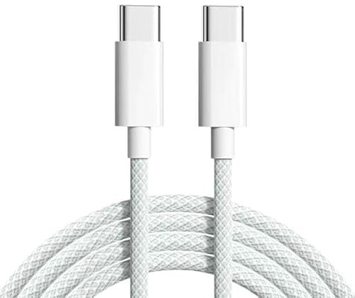 Galaxy A56 A36 A26 A16 A15 A25 / A35 A55 / S24 FE Charger cable Nylon Braided 1M (60 W) USB C Charger Lead Fast Charging USB C Cable for Samsung Galaxy A15 5G / S23 FE 5G (WHITE)