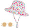 Sonnenhut Baby, Breite Krempe Fischerhut mit Sonnenbrille, UPF 50+ Sonnenschutz Bucket Hat mit Verstellbarem Kinnriemen, Sommer Strandhut für Kleinkinder, Mädchen, Kinder - Rosa Blumen, 6-24 Monate
