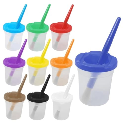 Kquepo - Vasos de pintura multicolor para pintura de plástico con tapas para niños, vasos de color de aprendizaje antiderrame para artista