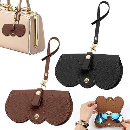 Caybats Mode Sonnenbrillenetui 2 Stück Tragbares Brillen Etui für Sonnenbrillen Brillenetui Weich,Leder Brillentasche für Damen Herren,Reiseschutzabdeckung für Brillen(Schwarz, Braun)