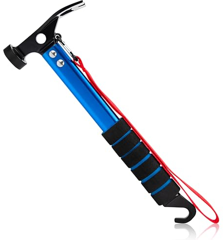 AYMQC Martello da Campeggio Martello da Tenda in Alluminio Leggero Estrattore per Picchetti per Tende Portatile Martello per Pioli Multifunzionale per Attività All'aperto Blu