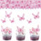 ENLACE 72 Stück Essbare Tortendeko Schmetterlinge Geburtstag,Essbare Schmetterlinge für Torte Rosa,Esspapier Tortendeko Hochzeit,Kuchen Deko Essbar zum Cupcake,Muffin Deko