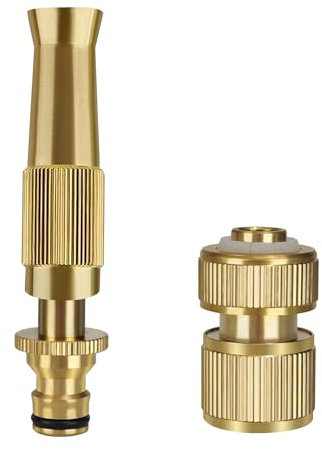 Adjustable Garden Hose Nozzles Spray with Hose Connector, for 1/2‘’ Hose Pipe and Quick Connector as Spray Gun, Brass Fitting Set