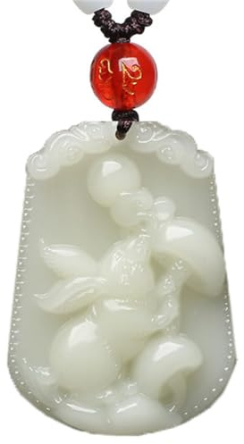 OAKKY Herren Synthetische Jade Classic 12 Chinesisches Tierkreiszeichen Siegel Edelstein Anhänger Horoskop Tierzeichen Halskette mit Perlenkette