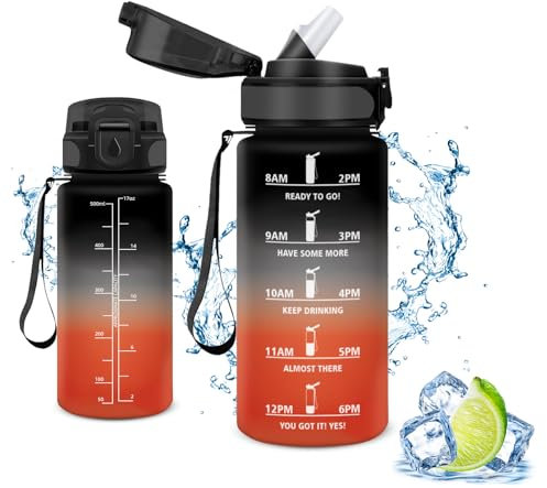 Vikaster Botella Agua Deporte, Botellas Agua Niños sin BPA, 0.5l Botella con pajita, a Prueba de Fugas, Fácil de Abrir, Botella reutilizable, Gimnasio, Running, Niños, Bicicleta