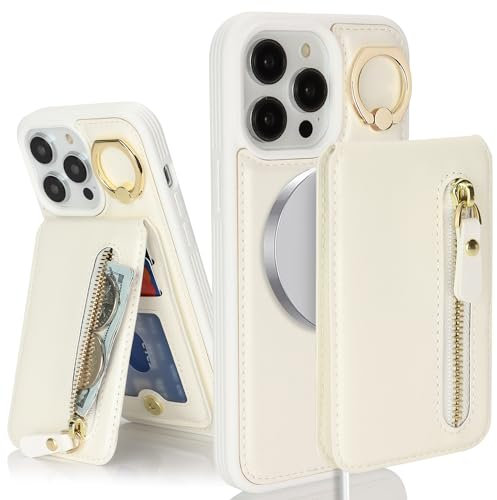 SailorTech iPhone 13 Pro Max Case with Card Holder, Stand, Kickstand, Zipper - White